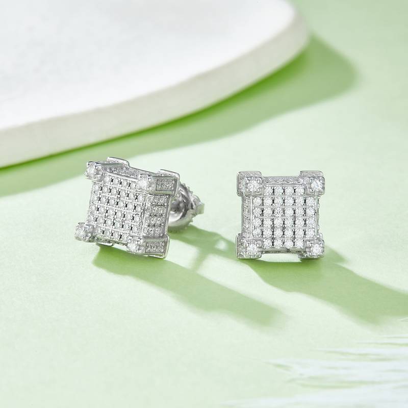 方形立柱S925银Stud Earring带螺纹Moissanite厘石D级1.06ct